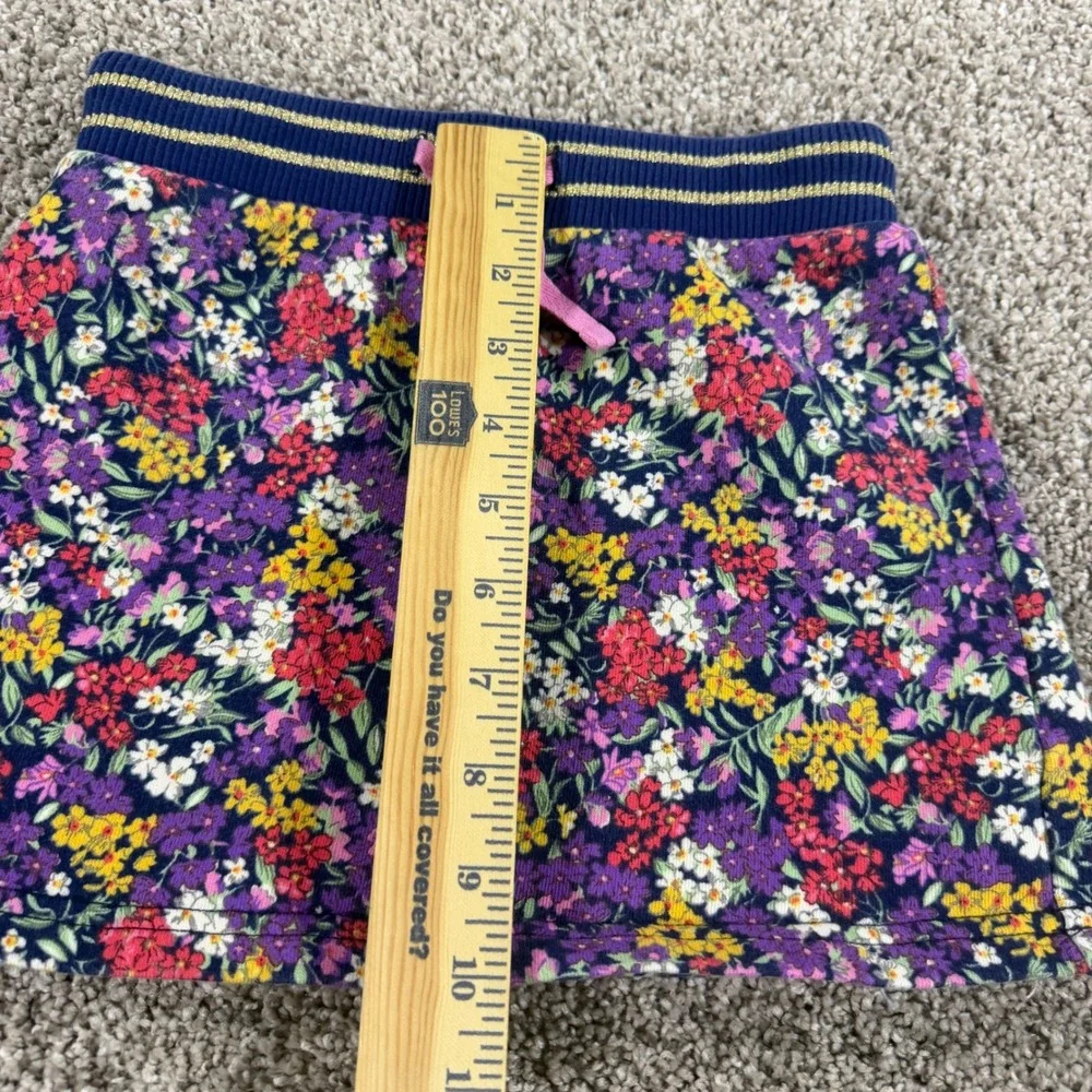 Mini Boden Girls Purple Floral Jersey Skirt Gold Stripe Waist Size 6-7Y G4406